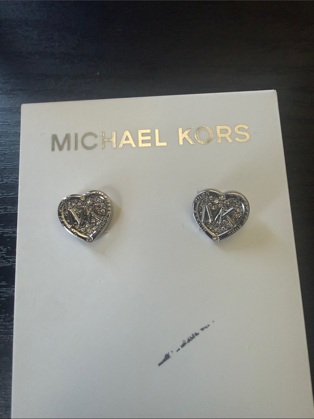 Michael Kors Silver Heart MK Logo Crystal Stud Earrings